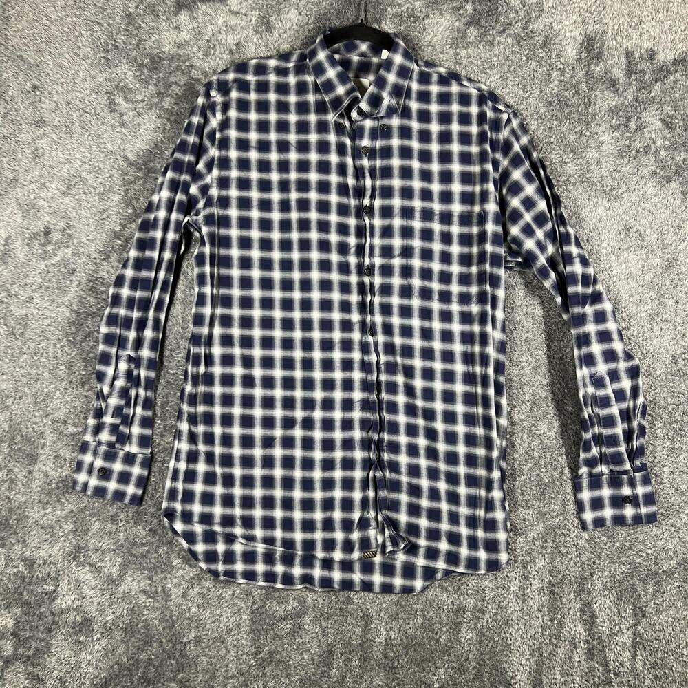Billy Reid Shirt Mens M Blue Long Sleeve Button Up Cotton Plaid Casual Collared